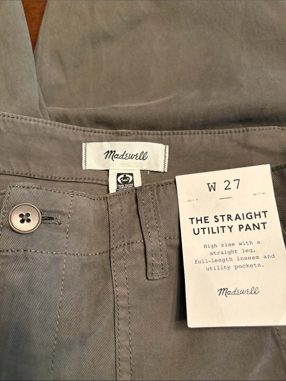 Madewell women’s Utility Straight-Leg Pants faded olive Size 27 NWT - Picture 9 of 10